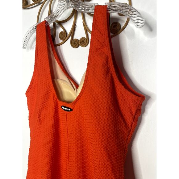 Chlorine Resistant AQUAMORE PAPAYA Textured one piece swimsuit Orange 18W - Picture 5 of 9